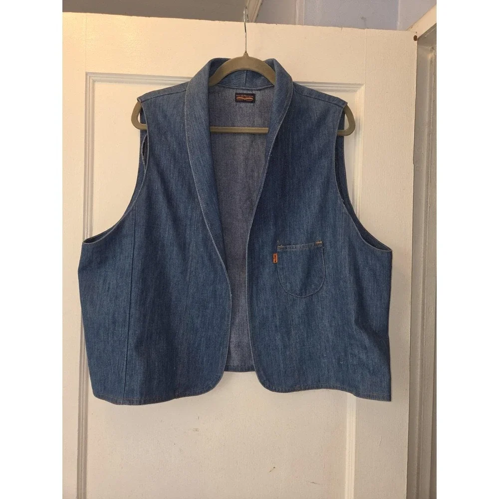 Vintage 70's Levi's Open Denim Vest.  Orange Tab. 46